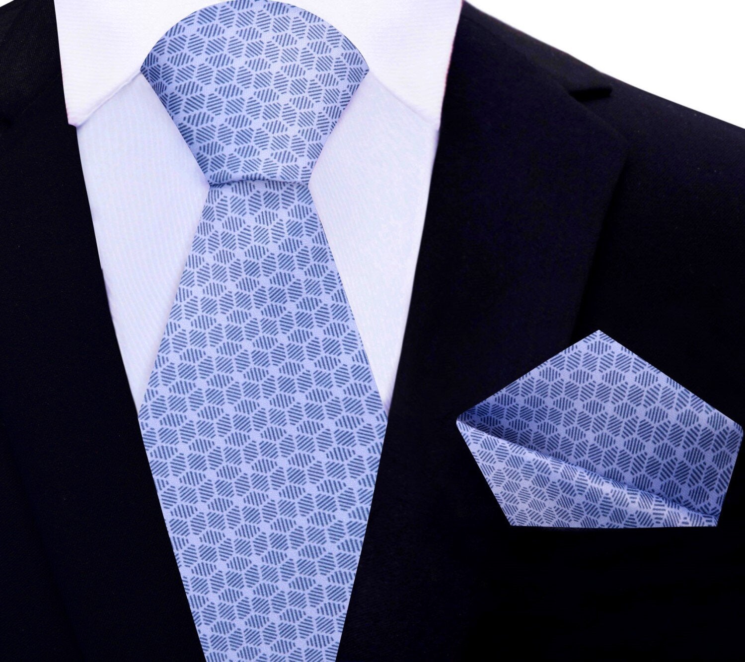 Main View: Deep Periwinkle, Blue 3D Cubes Tie and Pocket Square