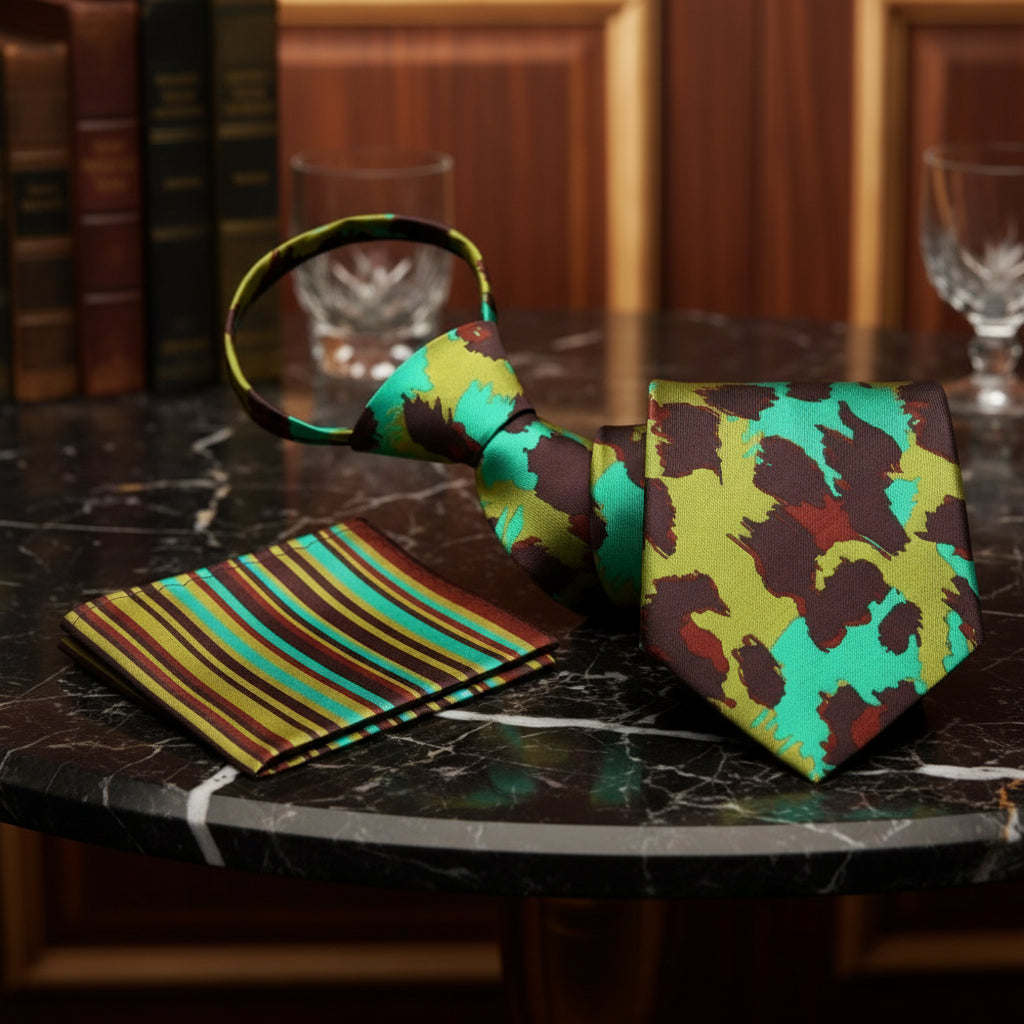 Earth Cheetah Tie and Pocket Square
