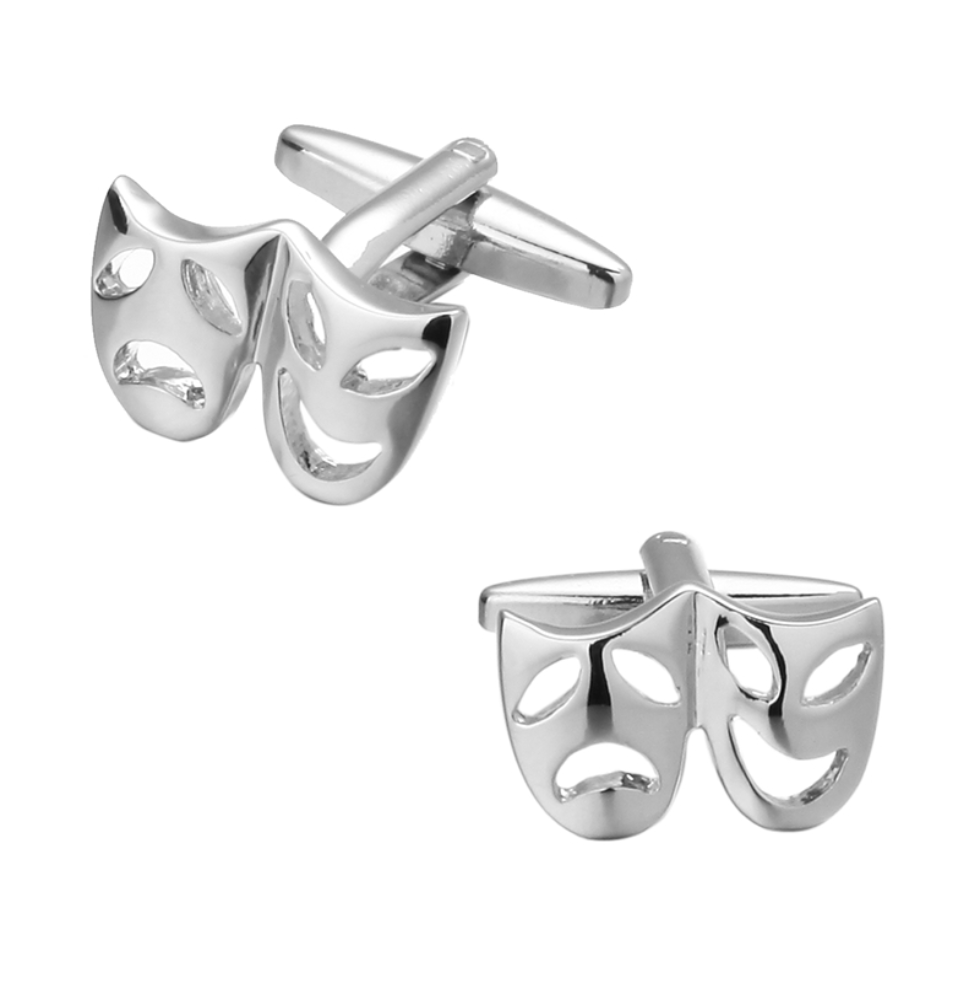 A Pair of Chrome Theatre Mask Cuff-links Set