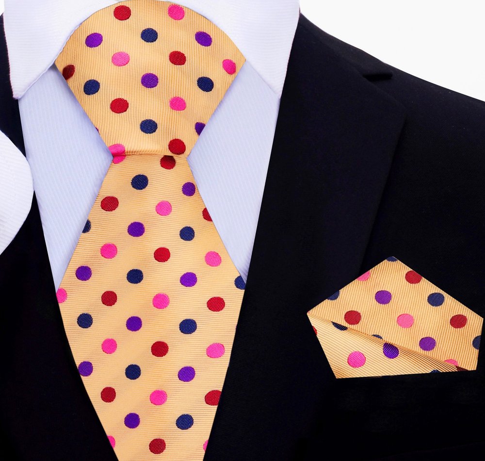 Blue with Multi Color Polka Tie||Cream With Pink, Purple, Red, Blue Dots