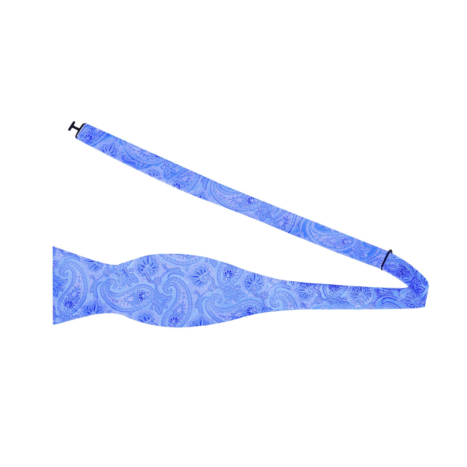A Light Blue Paisley Pattern Silk Self Tie Bow Tie Untied