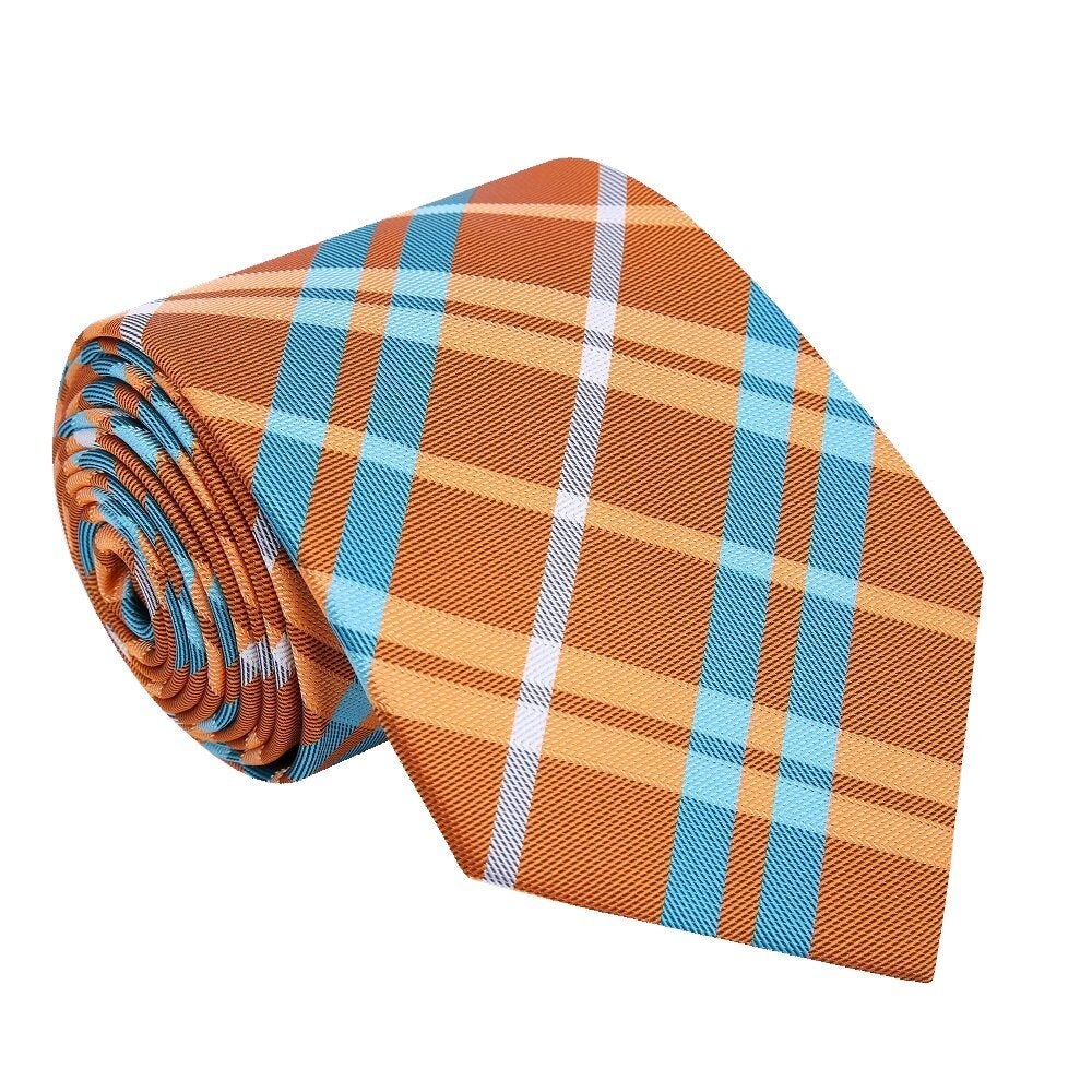 Orange and Teal Plaid Tie 