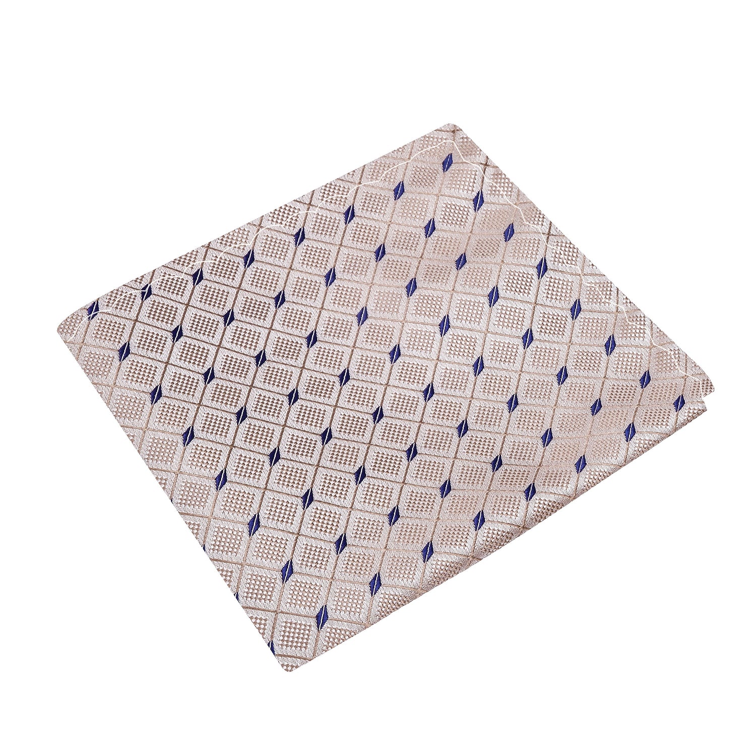 A Cream, Blue Check Pattern Silk Pocket Square