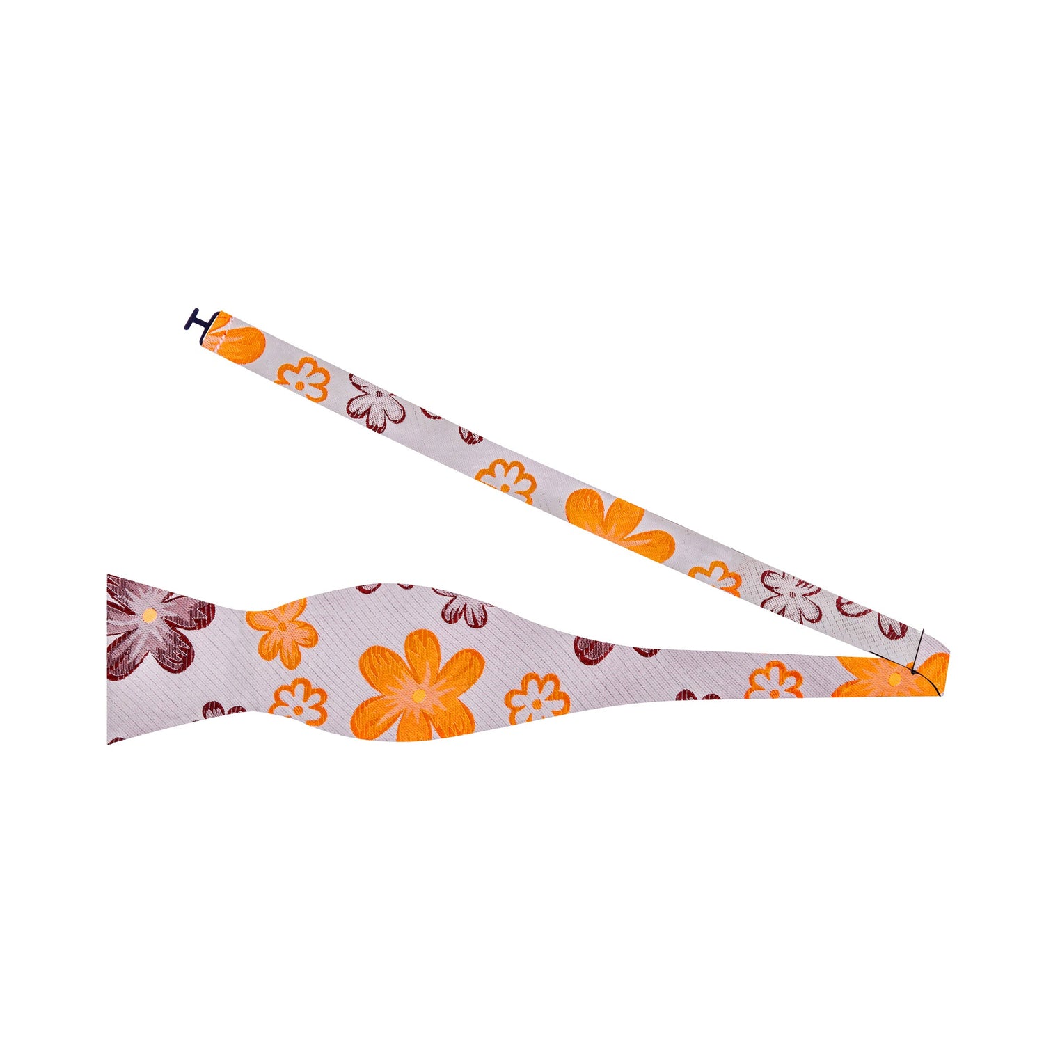 A Light Brown, Orange Flowers Pattern Silk Self Tie Bow Tie Untied