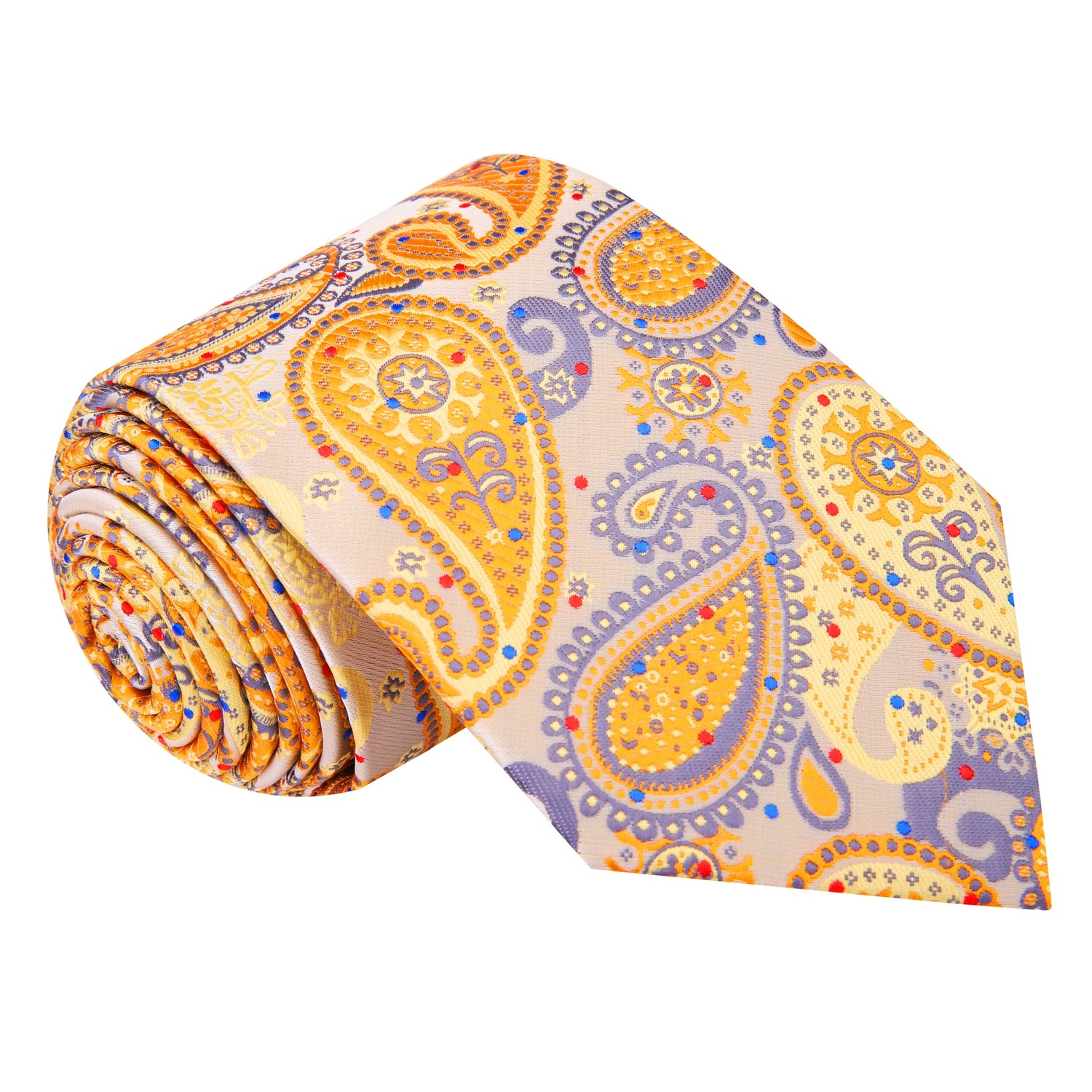 A Cream, Yellow, Red, Blue Paisley Pattern Silk Necktie 