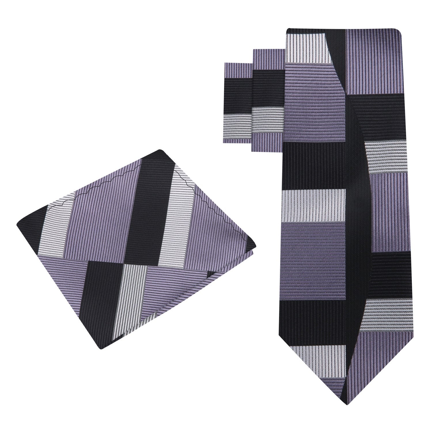 Grey, Black Geometric/Abstract Tie and Pocket Square