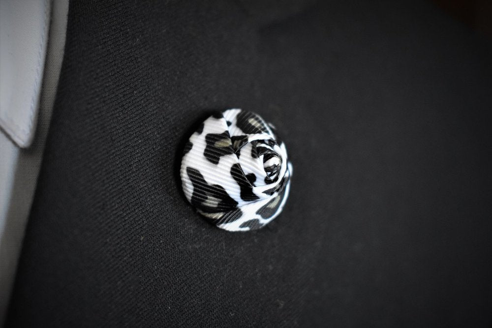 A White, Black Leopard Pattern Lapel Bud Flower