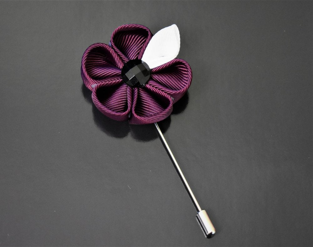 A Burgundy, White Colored Thick Petal Lapel Flower||Burgundy, White