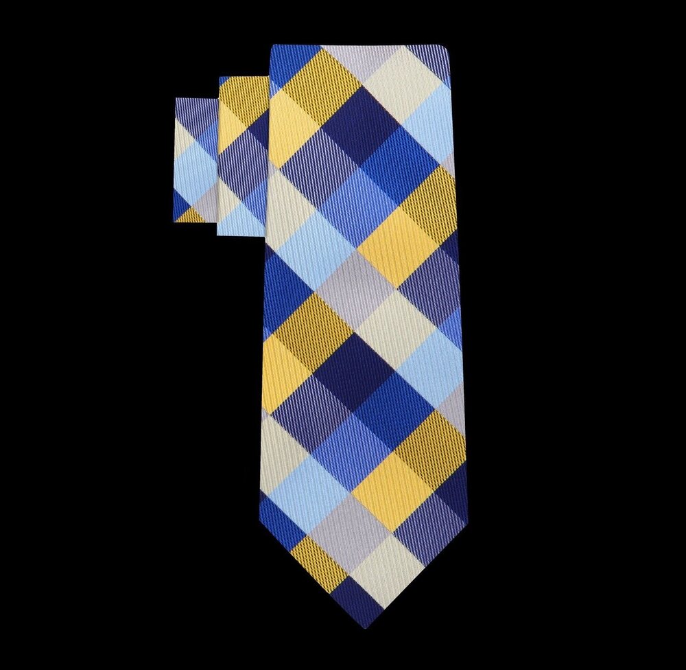Self Tie Blue, Dark Blue, Yellow Check Single Tie