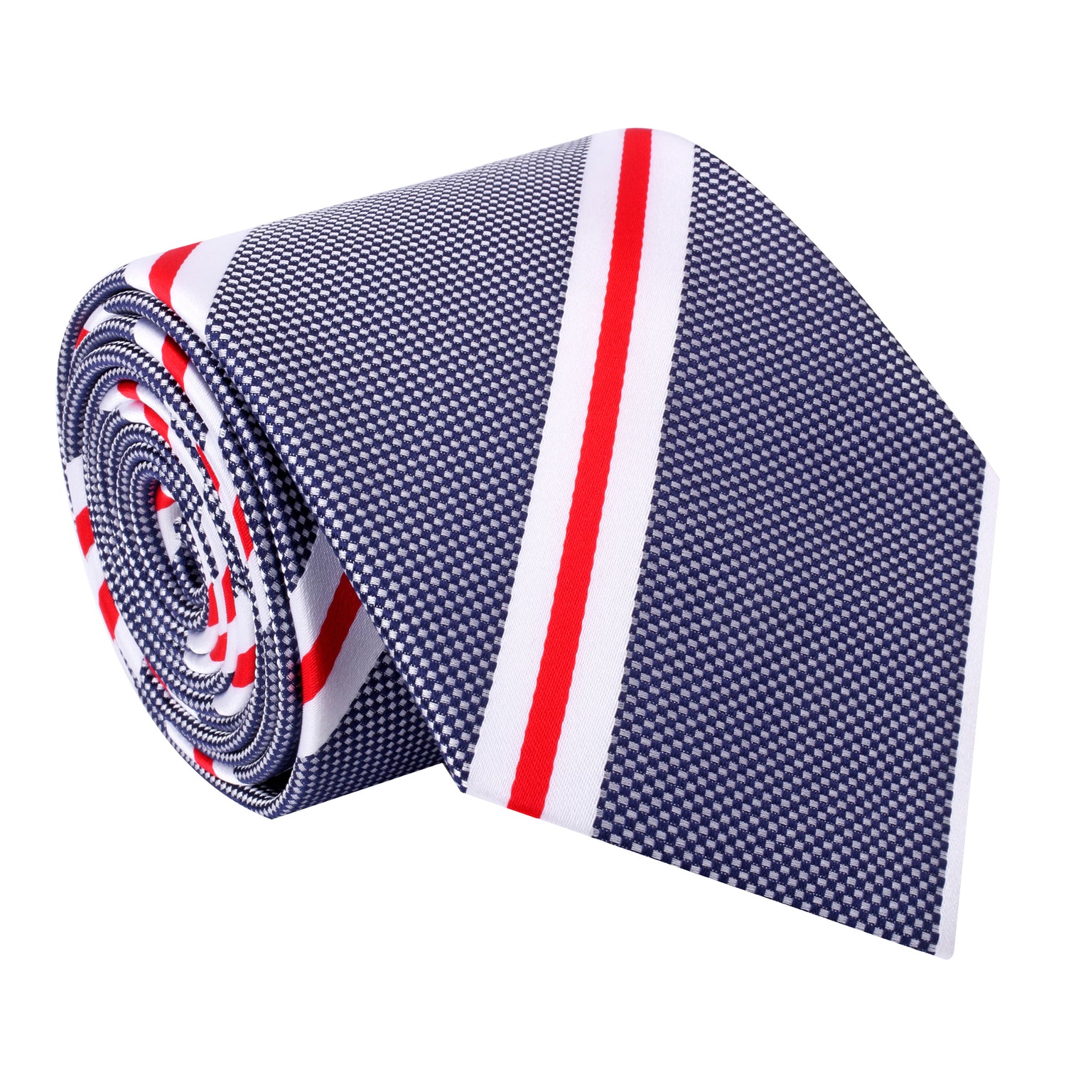 Dark Blue, White, Red Dapper Stripe Tie