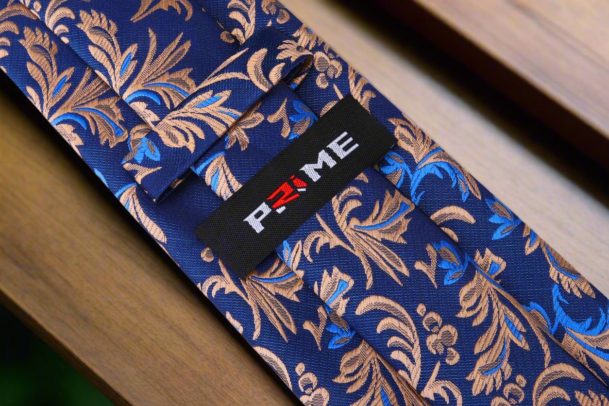 Shades of Blue and Brown Floral Vines Necktie Keep