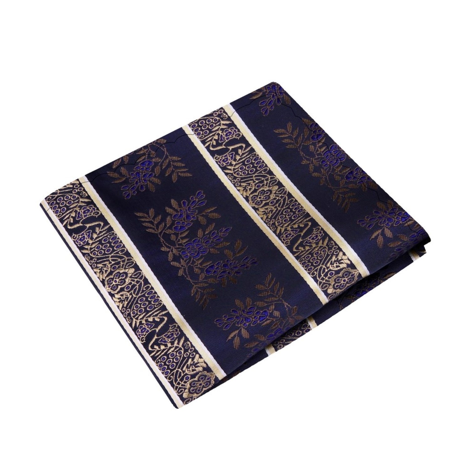 A Brown, Blue Intricate Floral Pattern Silk Pocket Square