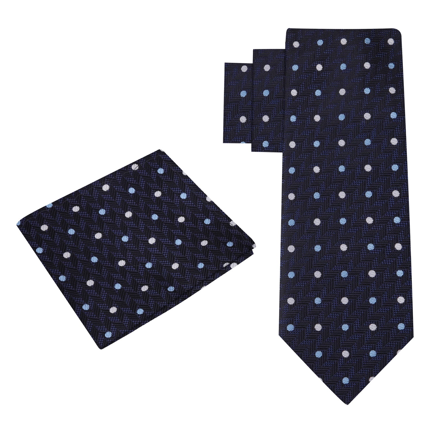 Alt View: Deep Blue, Grey, Light Blue Polka with Herringbone Tie and Matching Square