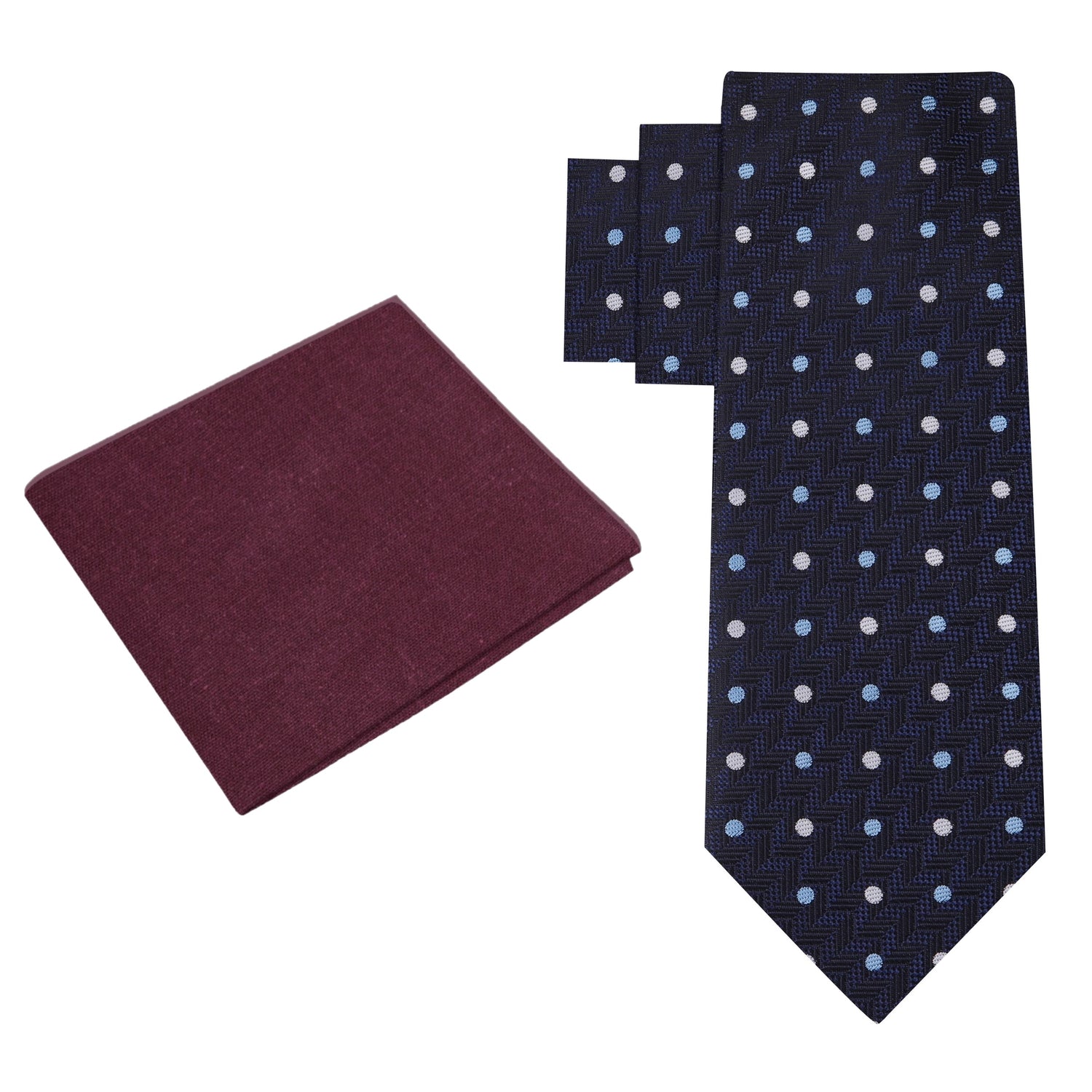 Alt View: Deep Blue, Grey, Light Blue Polka with Herringbone Tie and Deep Red Square