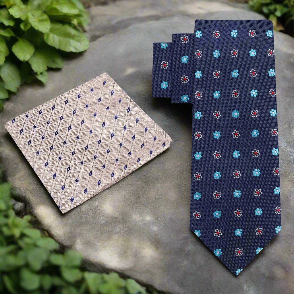 Alt Blue Floral tie and accenting Square