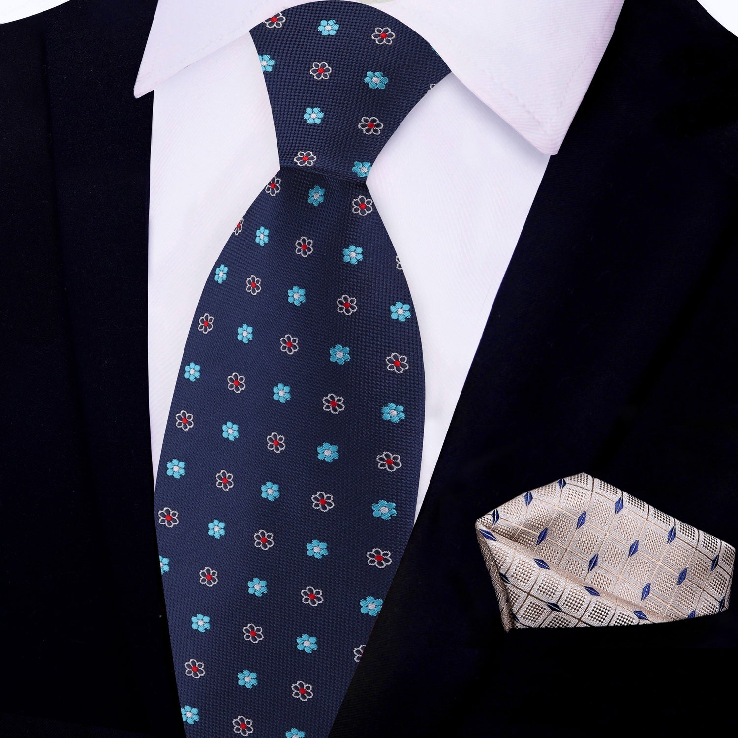 View 2 Blue Floral tie and accenting Square