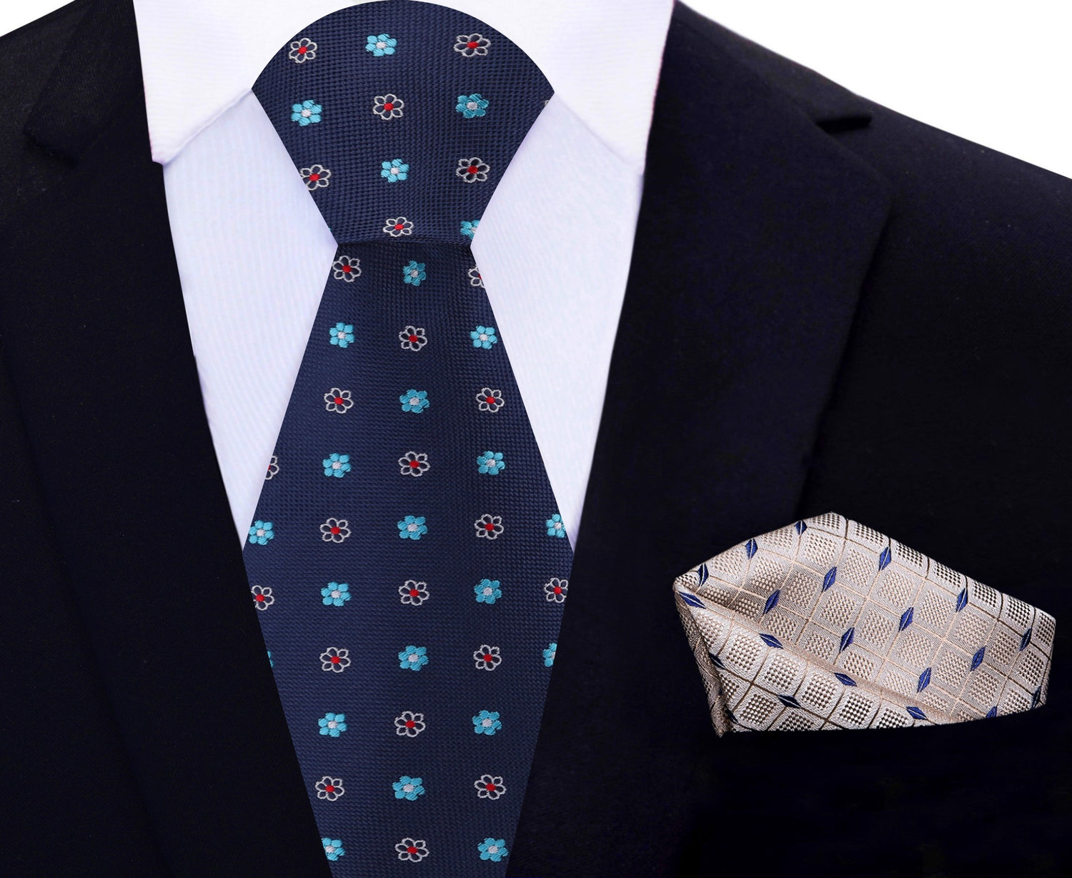 Blue Floral tie and accenting Square