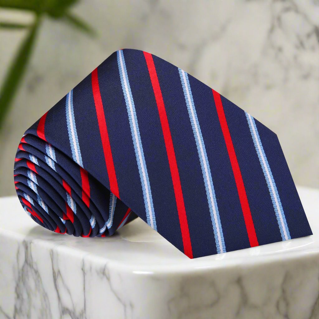 Blue, Red, Light Blue Stripe Tie