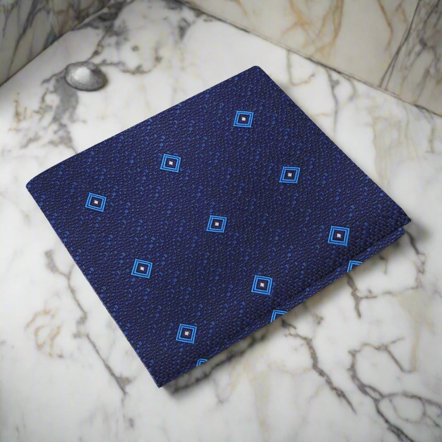 Deep Blue, Light Blue Small Geometric Squares Pocket Square