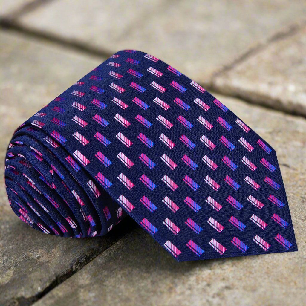 Deep Blue Pink Columns Tie 