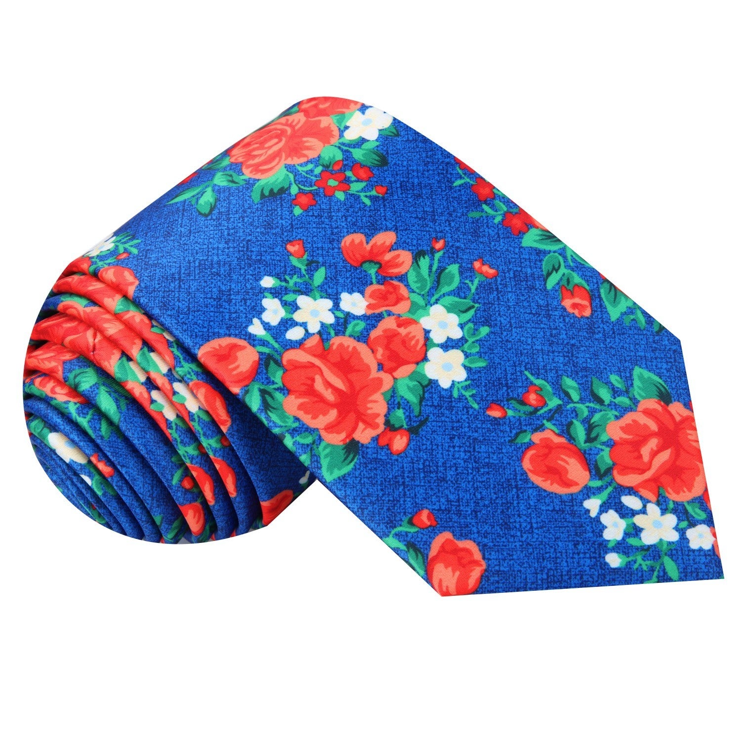 Blue, Red, Green and White Roses Tie