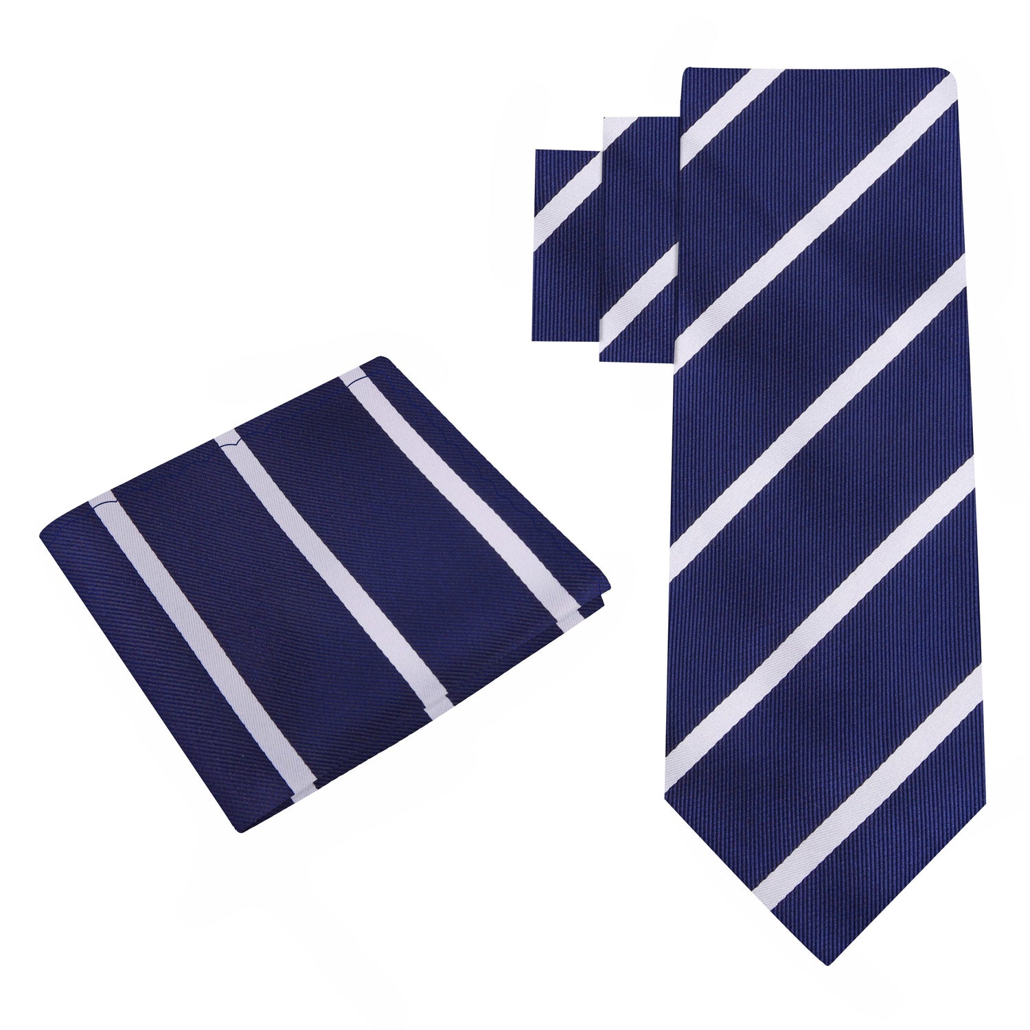 Alt View: Blue with White Stripe Necktie with Matching Square