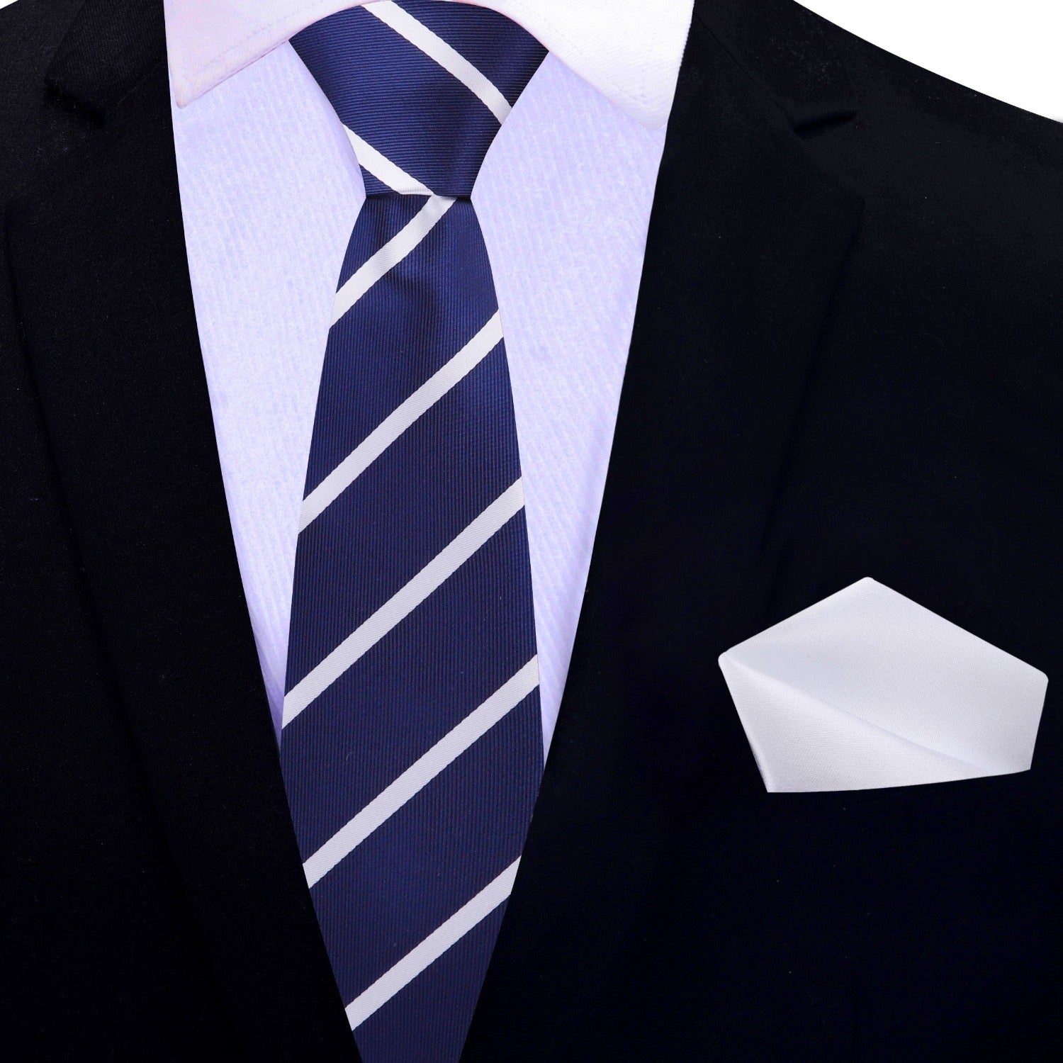 Dark Blue White Striped Necktie for Business and Formal Events Necktie & Accenting Square / Regular (60