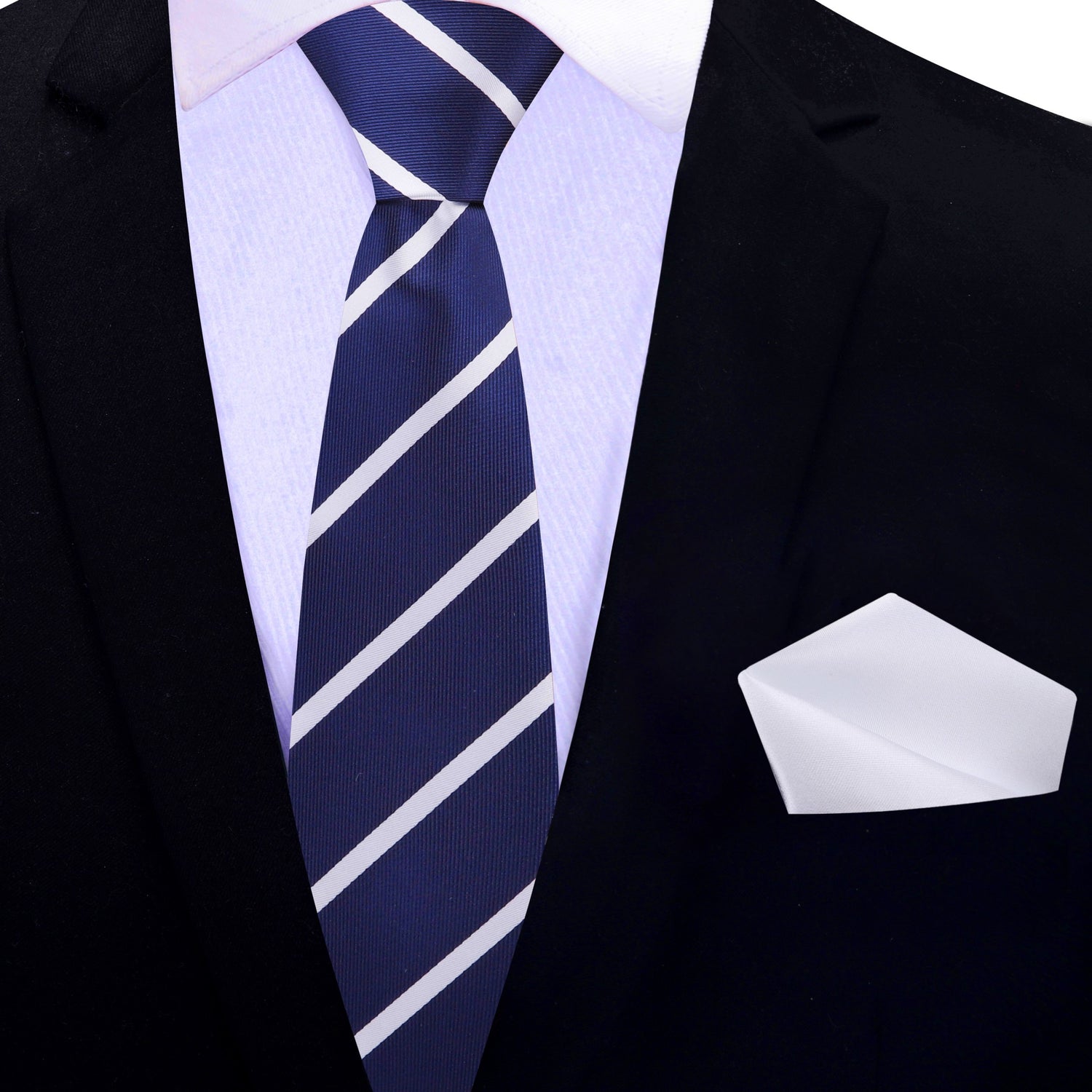 Thin Tie: Blue with White Stripe Necktie with White Square