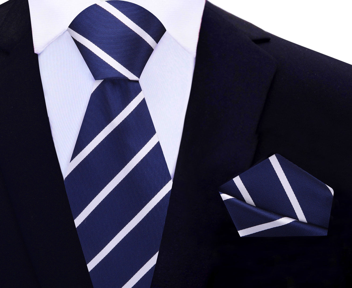Blue with White Stripe Necktie with Matching Square