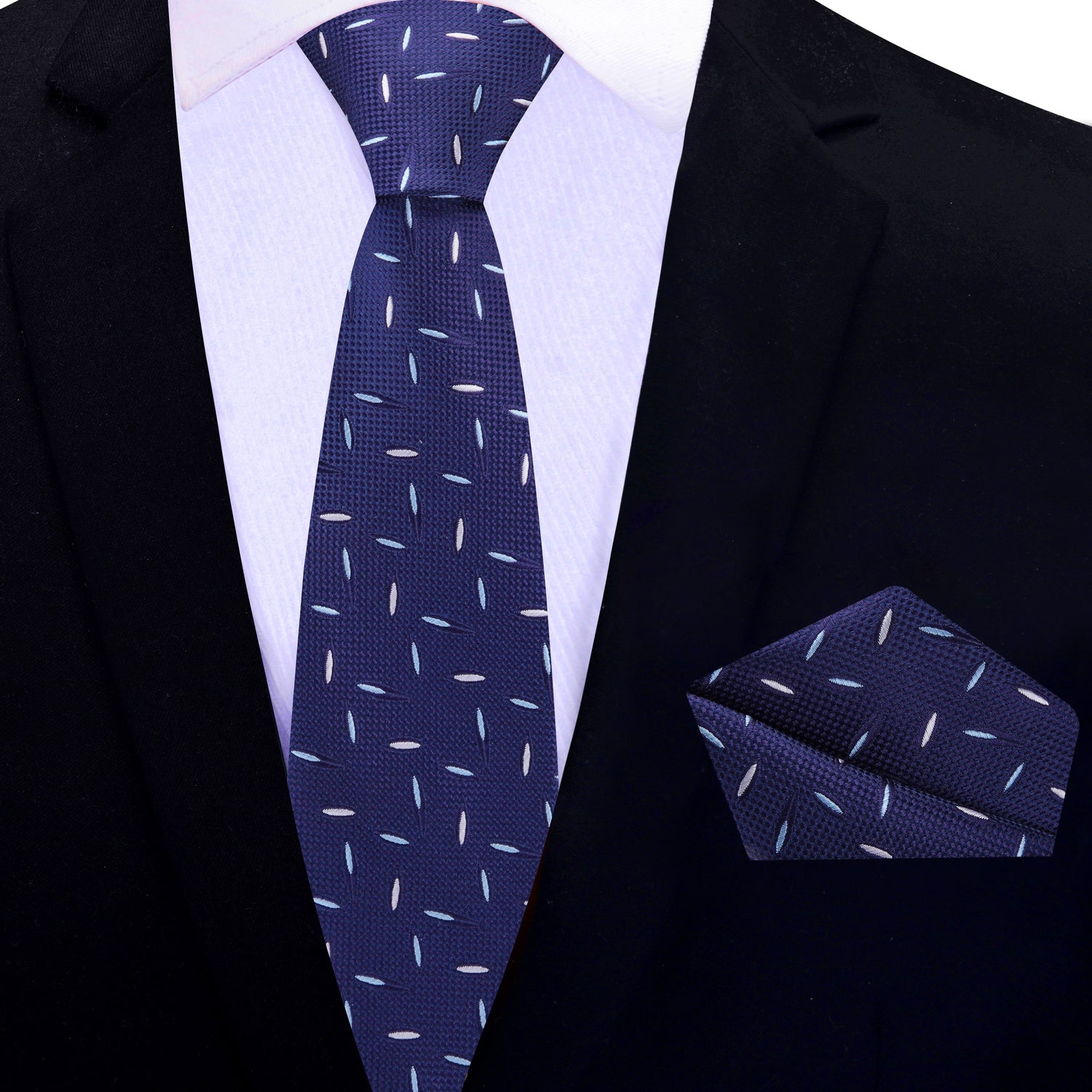 Thin Tie: Blue, Light Blue Abstract Tie with Matching Square
