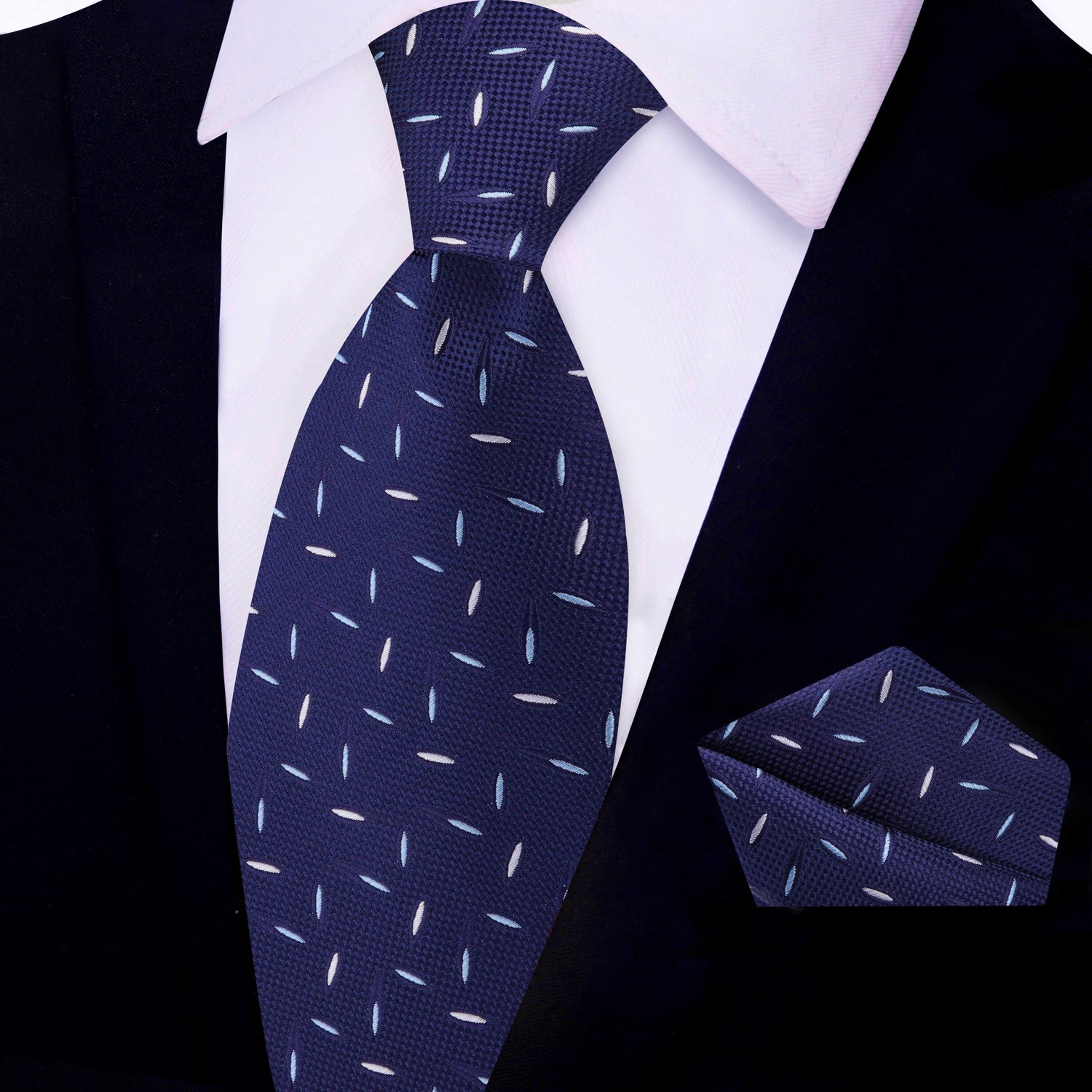 View 2: Blue, Light Blue Abstract Tie with Matching Square