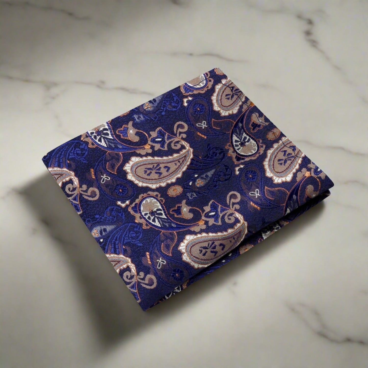 Deep Blue and Brown Paisley Pocket Square