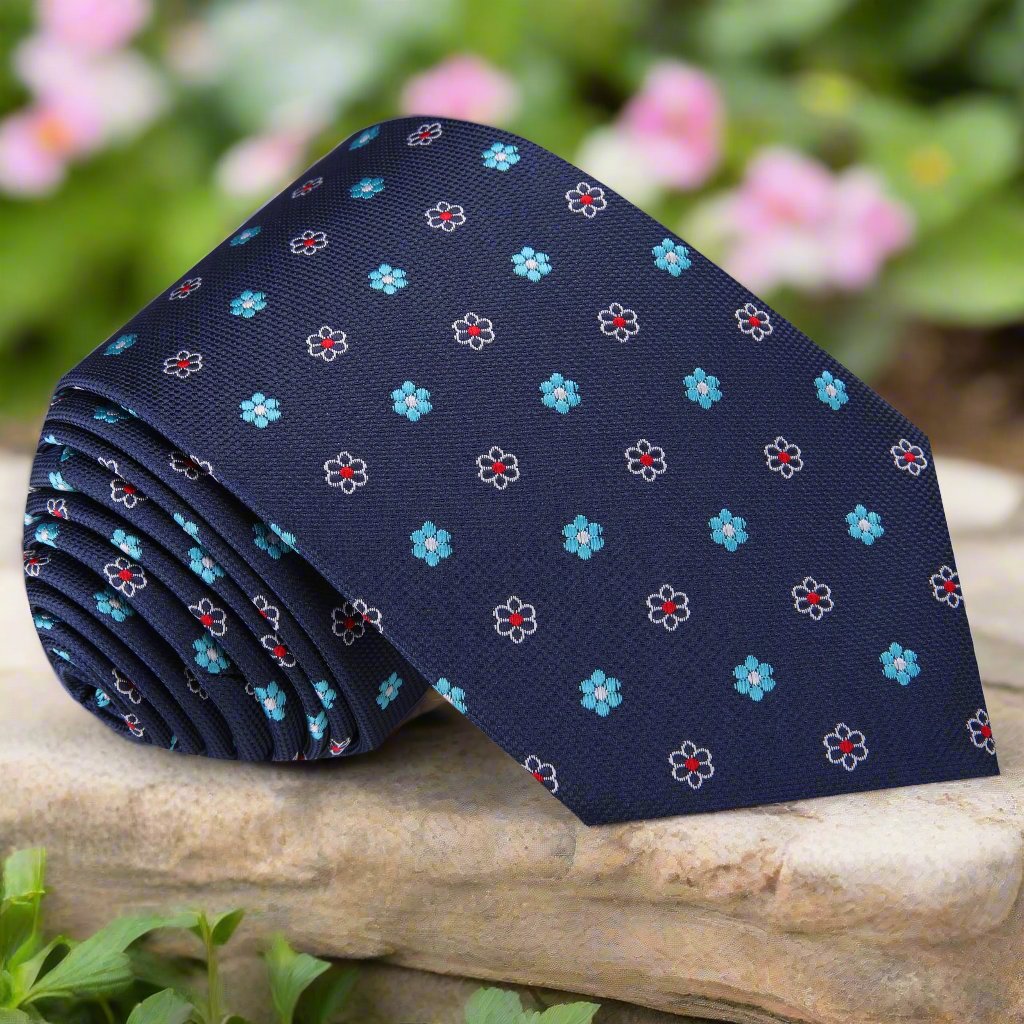 Blue Small Flower Necktie