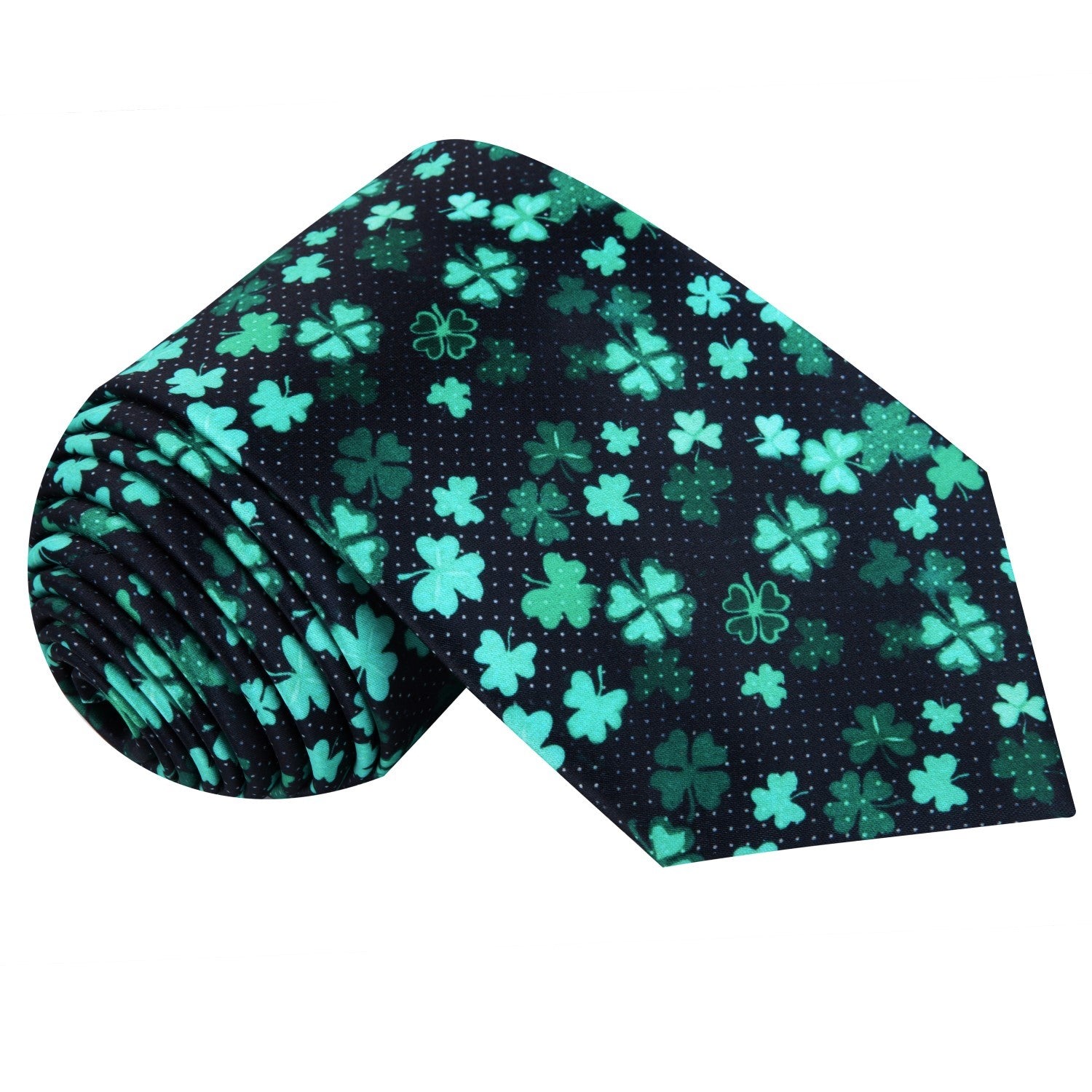  Black Green Four Leaf Clovers Tie