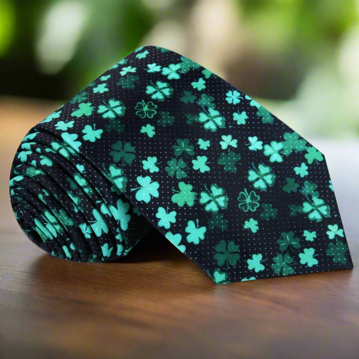  Black Green Four Leaf Clovers Tie