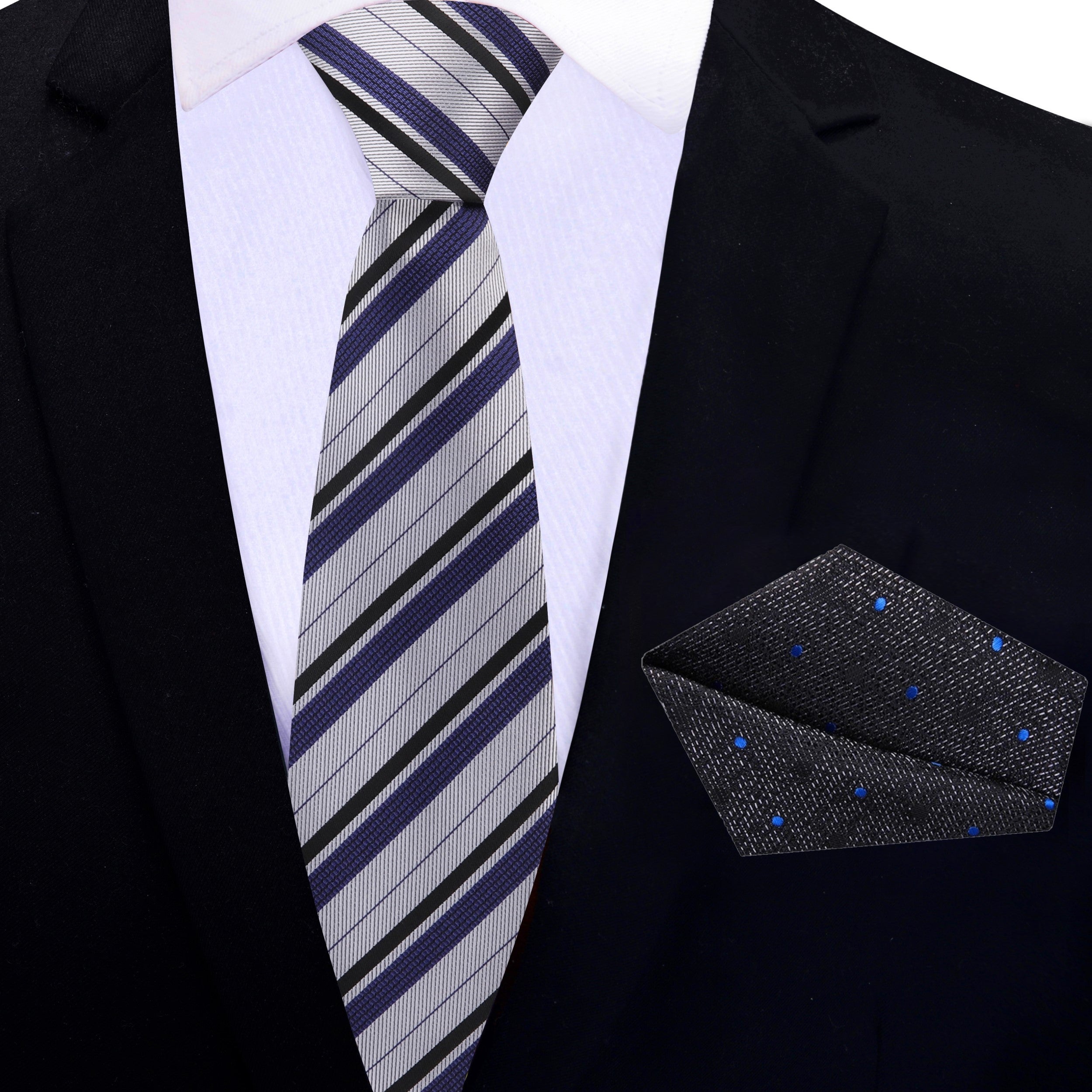 BLACK AND SILVER STRIPE SELF-TIE - Classy Formal Wear