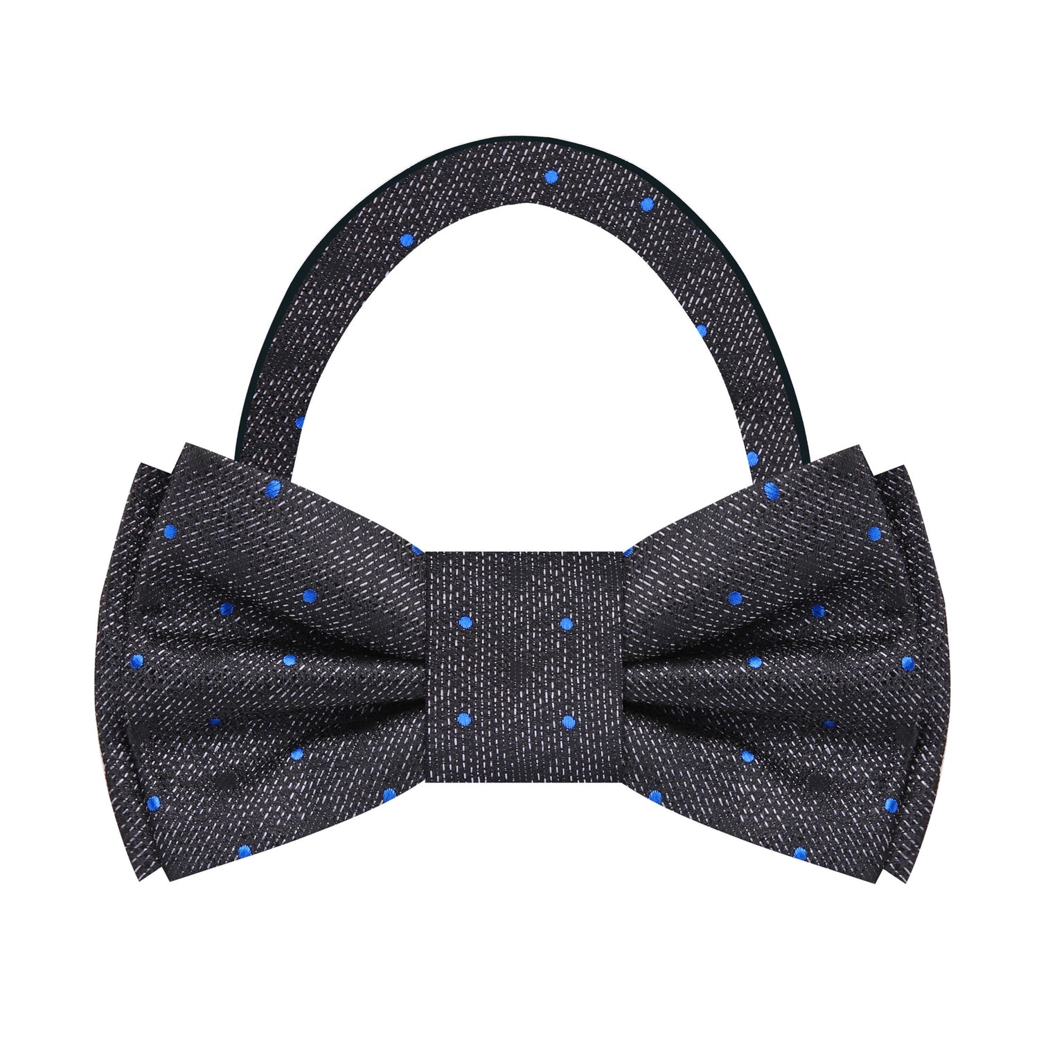Pre Tied: Grey, Black, Blue Abstract with Dots Bow Tie 
