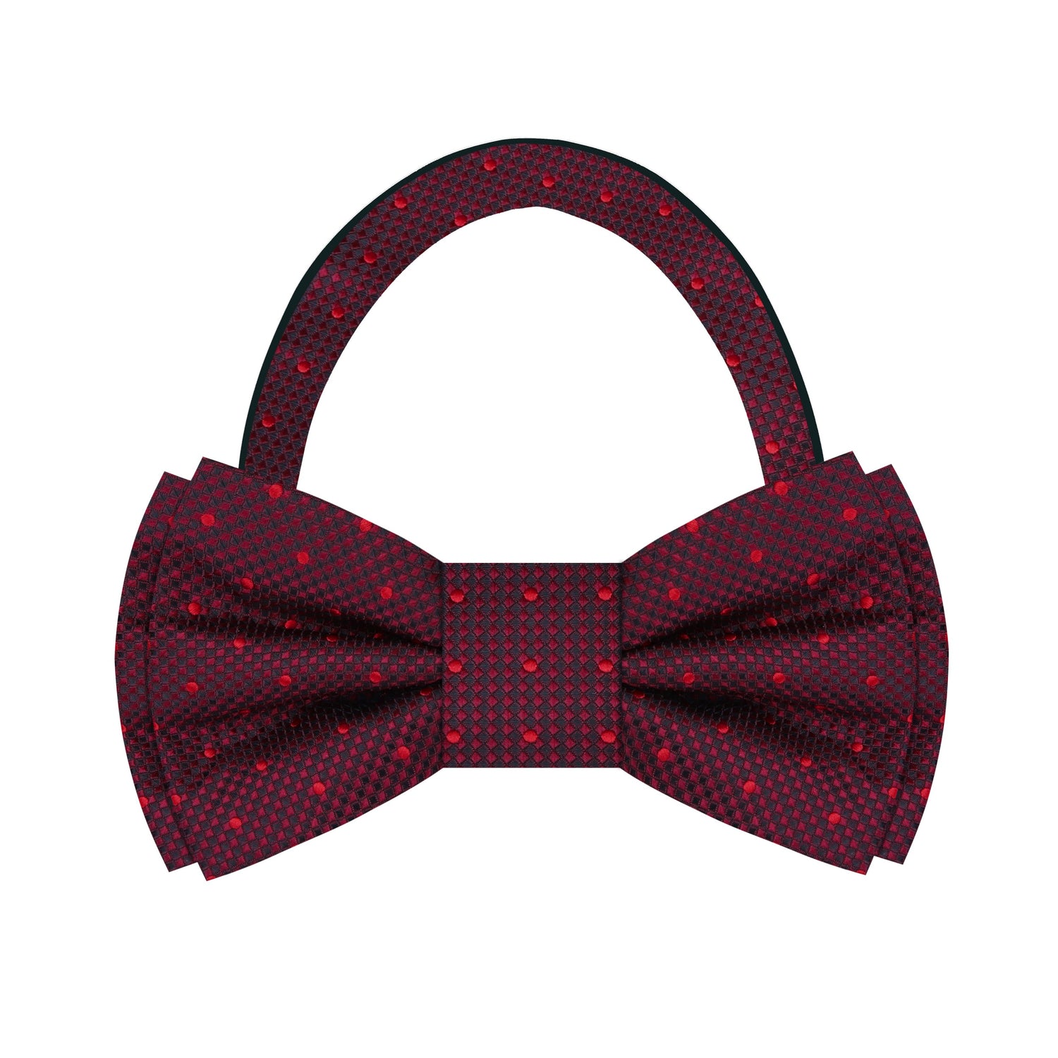 Pre Tied: Shades of red geometric bow tie with polka accents,
