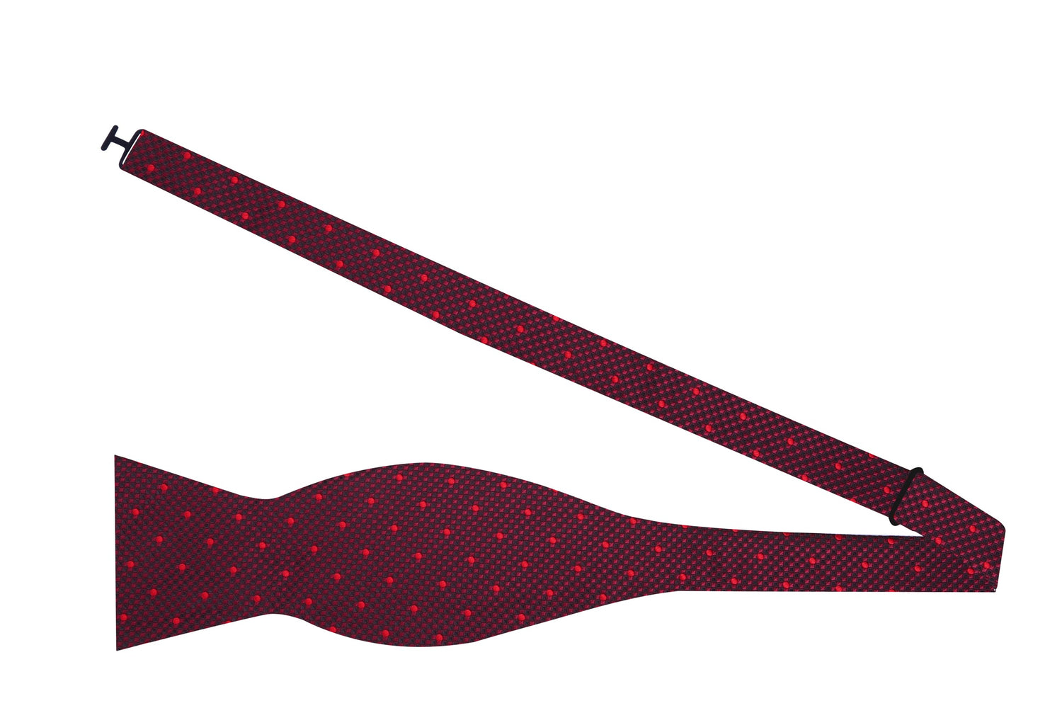 Self Tie: Shades of red geometric bow tie with polka accents,
