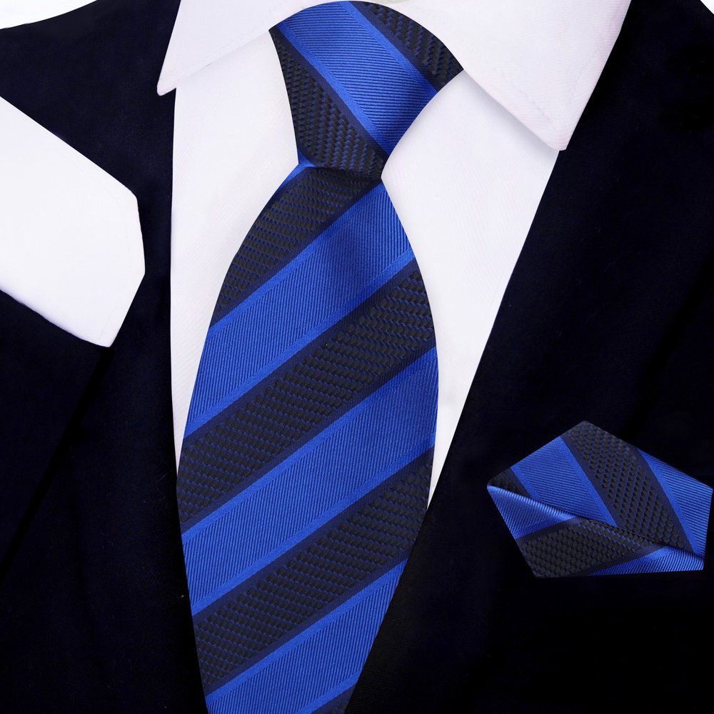 Dark Blue Stripe Tie and Square||Dark Blue