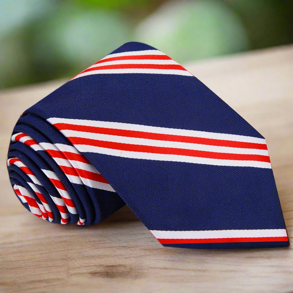 Dark Blue, Red Stripe Tie||Dark Blue