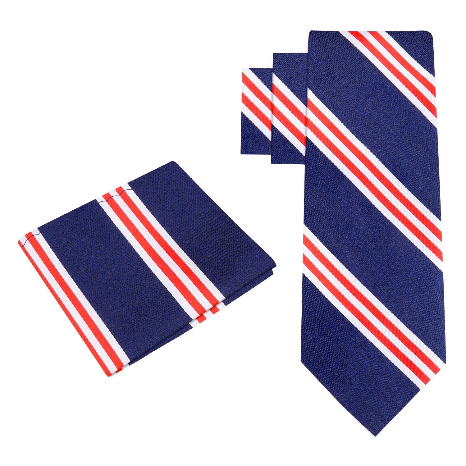 Alt View Dark Blue, Red Stripe Tie and Square