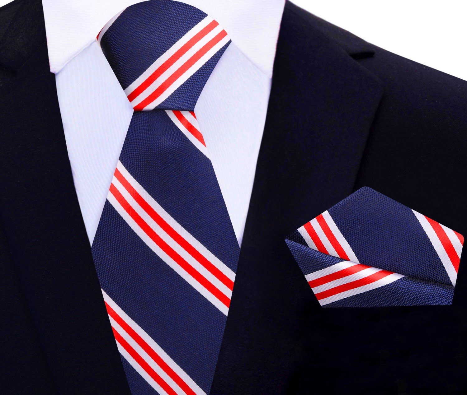 Main View: Dark Blue, Red Stripe Tie and Square