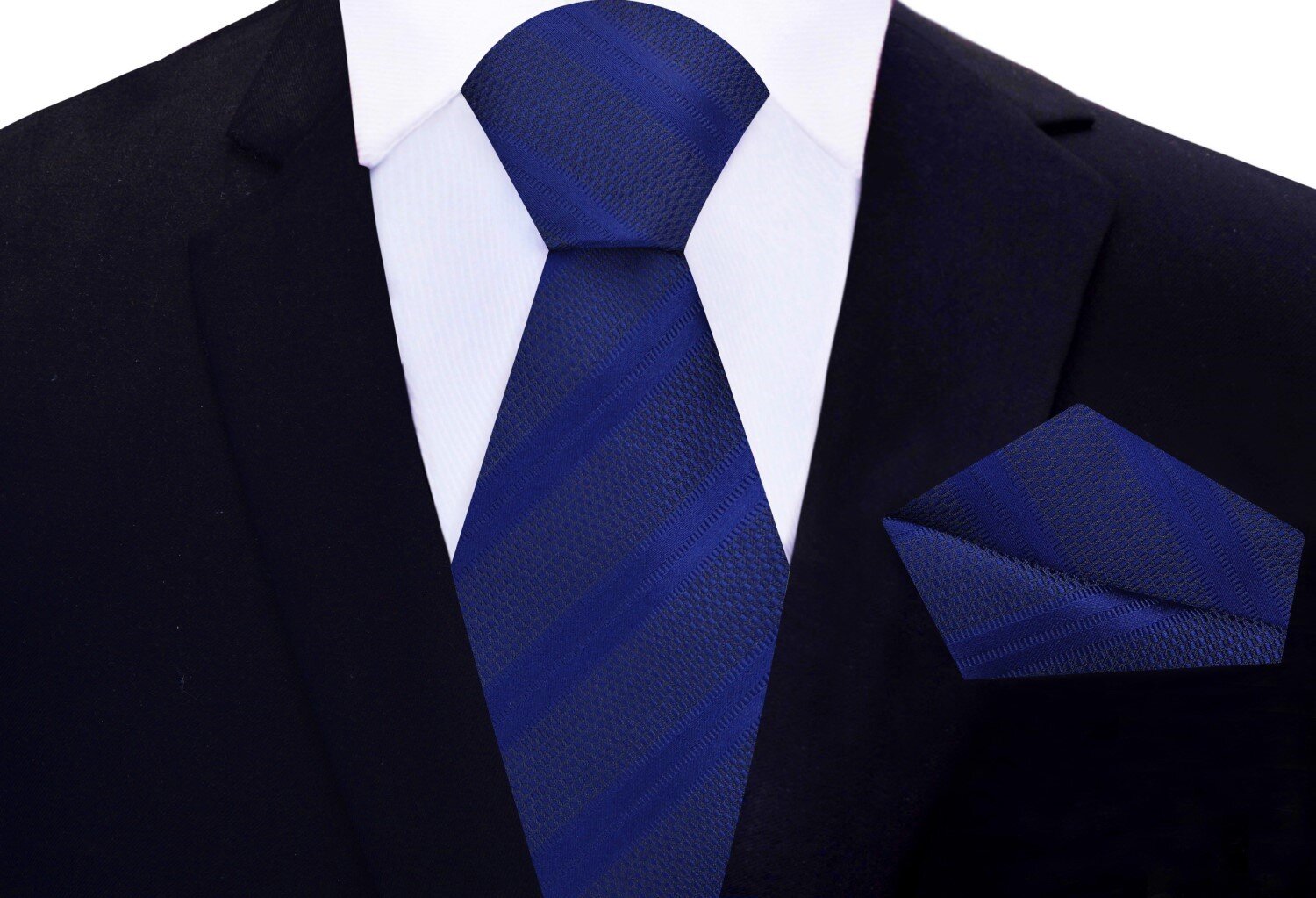 Main View: Shades of Dark Blue Stripe Tie and Pocket Square