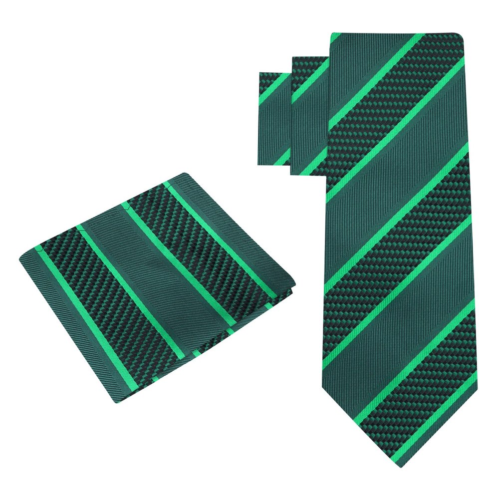 Alt View: Deep Green, Green Stripe Tie and Pocket Square