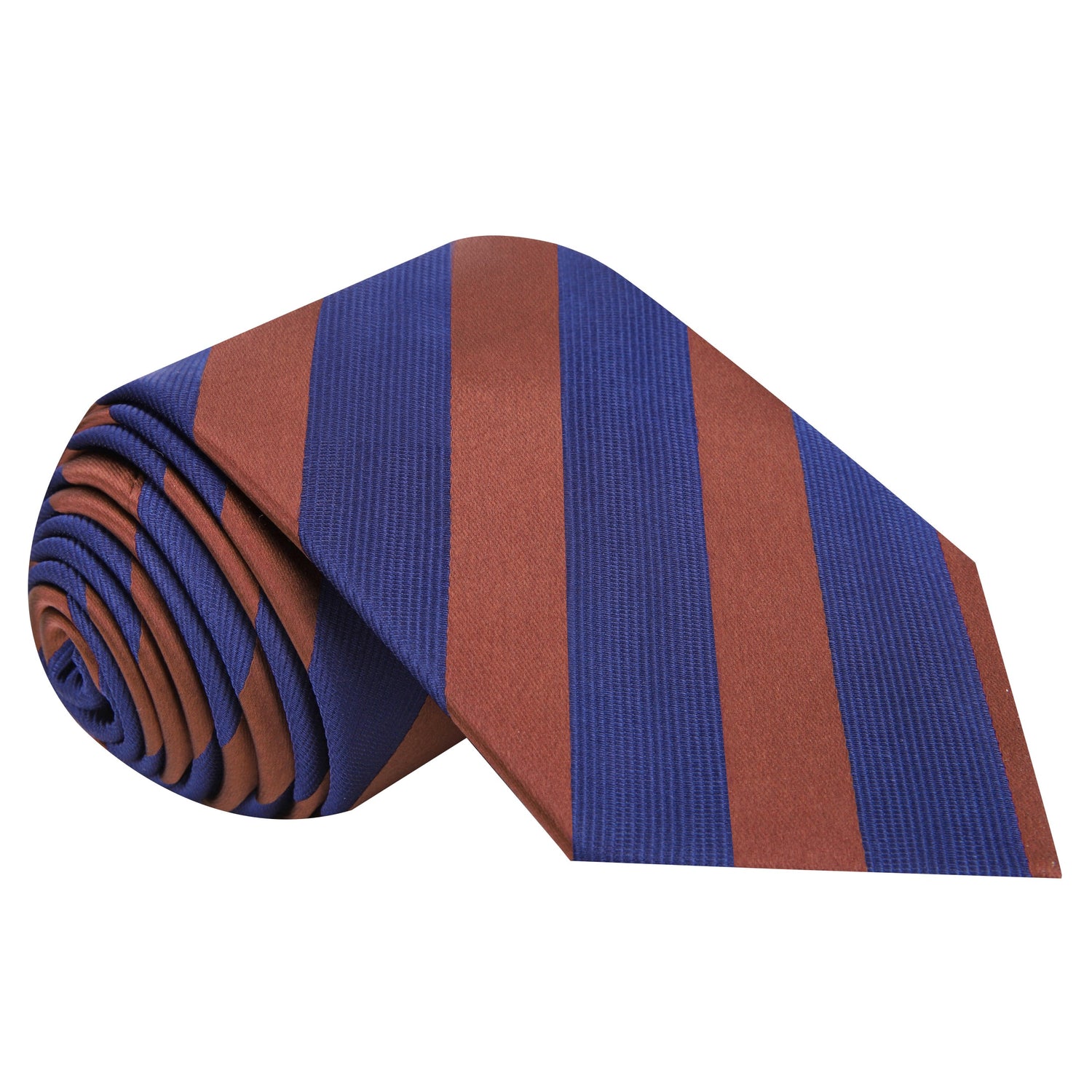 A Burnt Orange, Deep Blue Color Stripe Pattern Silk Tie 