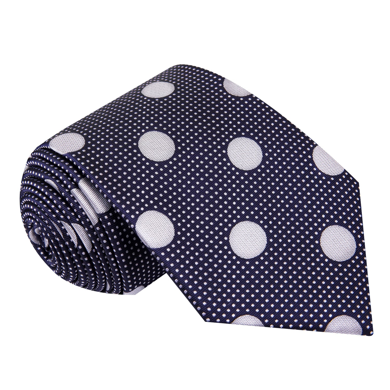 A Dark Blue, Grey Dots Pattern Silk Necktie 