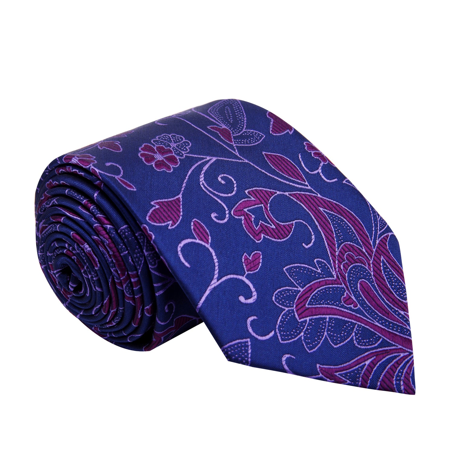 A Purple, Royal Floral Pattern Silk Necktie, Matching Pocket Square