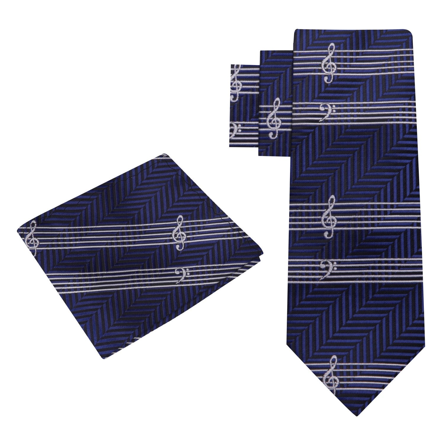 Alt View: Blue White Music Tie and Pocket Square