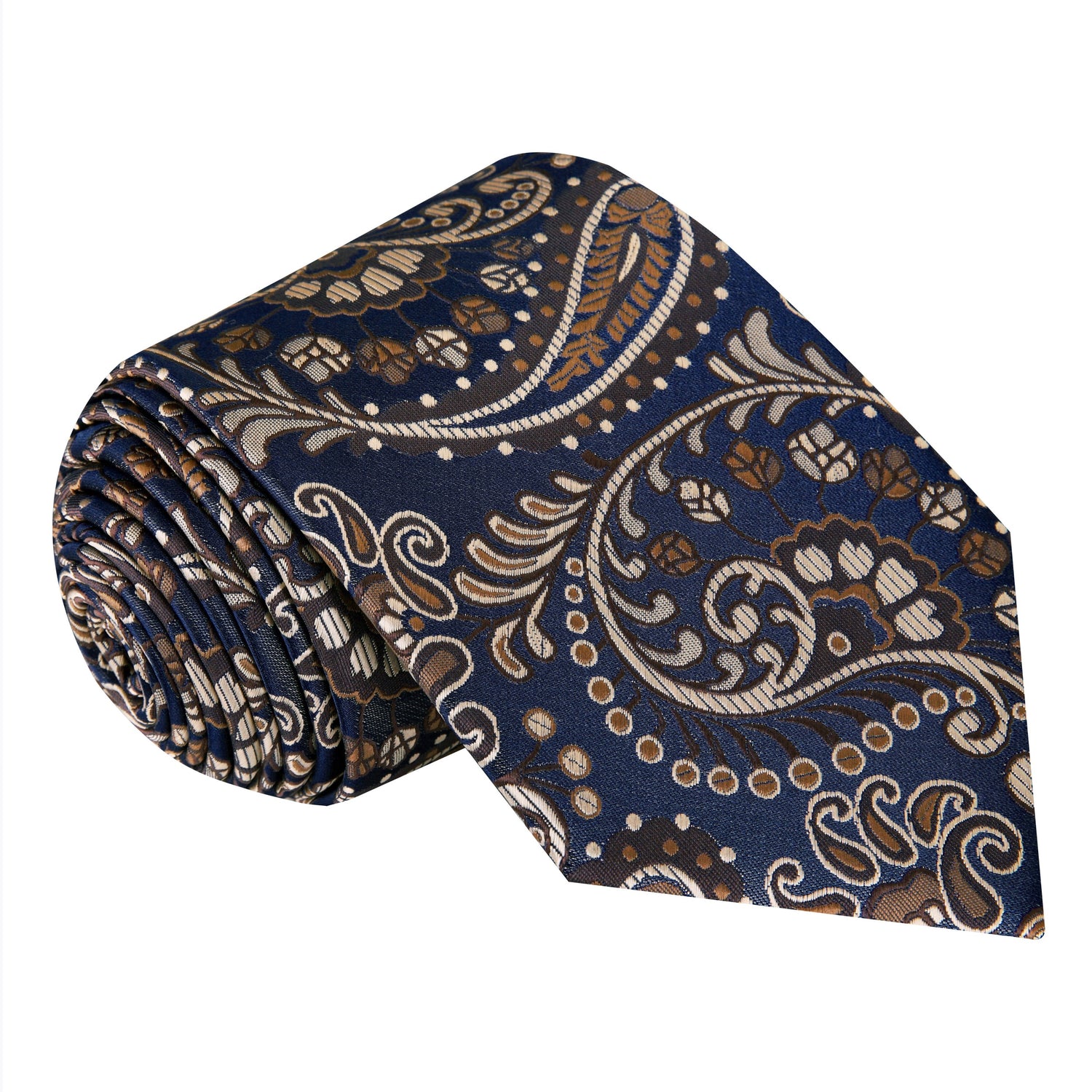A Dark Blue, Brown Paisley Pattern Silk Necktie 